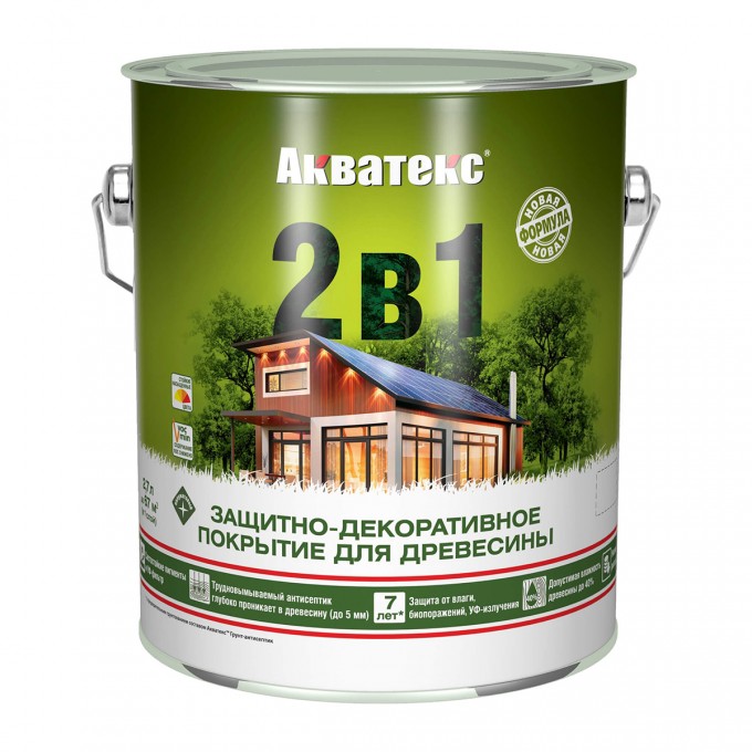 Защитно-декоративное покрытие для дерева АКВАТЕКС 2 в 1, полуматовое, 2,7 л, белое 18114